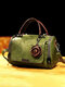 Vintage Flower Decor Genuine Leather Exquisite Hardware Multi-Pockets Multi-Carry Handbag - Green