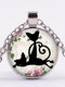 Collana da donna con stampa geometrica vintage in vetro, catena con clavicola a catena con gatto simpatico cartone animato - #05