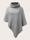 プラスサイズのソリッド非対称ハイネックルーズケープセーター - グレー