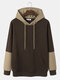Mens Knitted Sleeve Patchwork Casual Drawstring Hoodies With Kangaroo Pocket - Brown