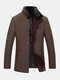 Mens Single Breasted Faux Fur Collar Thick Casual Woolen Overcoats - Brown