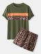 Women Leopard Patchwork Home Short Sleeve Pajama Sets - Green