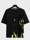 Einfarbiges T-Shirt mit Rundhalsausschnitt und Smiley-Print für Herren, kurzärmelig - Schwarz