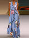 Cuello en V estampado floral bohemio Verano Plus Talla Maxi Vestido - azul