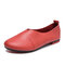 Big Size Leather Comfortable Slip On Lazy Casual Flat Shoes - Red