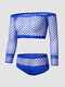 Damen Sexy Net Transparent Slashes dünne atmungsaktive bequeme Pyjama-Sets - Blau