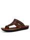 Men Clip Toe Two Ways Wearing Soft Leather Water Sandals - Brown