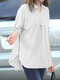 Solid Long Sleeve Lapel Loose Blouse For Women - White