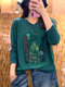 Women Print Long Sleeves V-neck Thin Knitted Sweater - #05