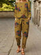 Vintage Flower Print Knotted Two-piece Set Suit - Yellow