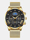 12 Colors Stainless Steel Men Casual Business Watch Decorative Calendar Pointer Quartz Watch - Gold Band Gold Case Black Dial G