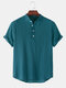 Mens Basic Solid Color Linen Short Sleeve Henley Shirt - Lake Blue