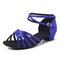 Women Comfy Ballroom Tango Latin Dance Shoes Buckle Low Heel Sandals - Blue