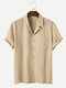 Mens Revere Collar Wrinkle Texture Basics Short Sleeve Shirt - Beige
