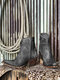Women Retro Side Zip Pointed Toe Rivet Chunky Heel Short Cowboy Boots - Grey