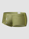 Men Solid Side Striped Button Front U Convex Elastic Waist Boxers Briefs - Green