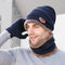 Men 3PCS Solid Color Keep Warm Sets Fashion Casual Wool Hat Beanie Scarf Full-finger Gloves - Navy