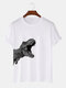 Mens 3D Dinosaur Side Print 100% Cotton Short Sleeve T-Shirts - White