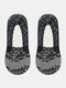 Women Silicone Non-slip Leaf Pattern Lace Invisible Boat Socks Breathable Shallow Mouth Elastic Socks - Black