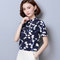 Chiffon Shirt Women's New Short-sleeved Sculpt Clothes Floral V-neck Shirt Bottoming Shirt - 736 black flower