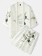 Mens Ethnic Style Crane Pattern Kimono & Pocket Shorts Co-ords - White