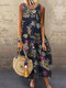 Floral Print Baggy Sleeveless Plus Size Maxi Dress - Navy