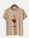 Mens Ace Of Hearts Poker Graphic Street 100% Cotton Short Sleeve T-Shirts - Khaki