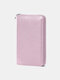 JOSEKO महिलाओं की असली लेदर कैजुअल जिपर मल्टीफंक्शनल आईडी पाउच बड़ी क्षमता RFID वॉलेट - गुलाबी