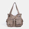 Women Hardware Multi-pockets Soft Leather Shoulder Bag  - Grey3