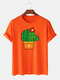 Men 100% Cotton Cactus Printed Casual T-Shirt - Orange