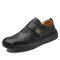 Men Microfiber Leather Hook Loop Hand Stitching Soft Casual Shoes - Black