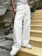 Masculino Alto Brilho Casual Reto Calças - Branco