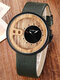 5 colori PU uomini in legno vintage Watch creativo in legno quadrante rotondo decorativo puntatore al quarzo Watch - verde