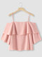 Однотонная блузка с открытыми плечами и регулируемым ремешком с оборками и открытой спиной - Розовый