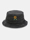Women & Men Floral Overlay Print Embroidery Pattern Casual Outdoor Visor Bucket Hat - Black