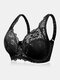 Women Floral Lace Trim See Through Modal Thin Breathable Push Up Bras - Black