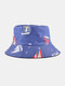 Unisex Cotton Double-sided Stripe Sailboat Anchor Rudder Printing All-match Sunshade Bucket Hat - #03