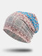 Women Polyester Cotton Plus Velvet Dual-use Overlay Floral Ethnic Pattern Print Elastic Scarf Beanie Hat - Sky Blue
