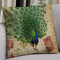 Funda de almohada de lino con paisaje de pavo real de estilo chino, funda de cojín trasero de oficina para sofá en casa - #12