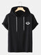 Mens Smile Face Printed Casual Short Sleeve Hooded T-Shirts - Black