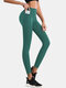 Женский дышащий эластичный шов с высокой талией для подъема бедра Yoga Брюки с карманом - Зеленый