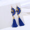 Ethnic Colorful Peacock Crystal Tassel Earrings Vintage Long Dangle Earrings for Women - Royal