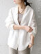 Solid Long Sleeve Lapel Button Down Shirt For Women - White