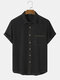 Mens Topstitching Solid Color Cotton Short Sleeve Denim Shirts - Black