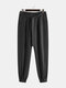 Mens Casual Solid Color Loose Breathable Tie Up Track Pants - Black