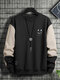 Mens Smile Face Print Contrast Patchwork Pullover Sweatshirts Winter - Black
