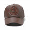 Men Embroidery Adjustable Baseball Cap PU Artificial Leather Dad Hat Warm Outdoor Sports Hat - Light Coffee