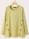 Plus Size Solid Button O-neck Casual Women Sweater - Yellow