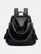 Vintage Exquisite Hardware Decor Detachable Shoulder Strap Multi-Pockets Wearable Breathable Backpack - Black