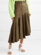 Solid Color Leather Asymmetrical Pleated Hem Casual Skirt for Women - Khaki